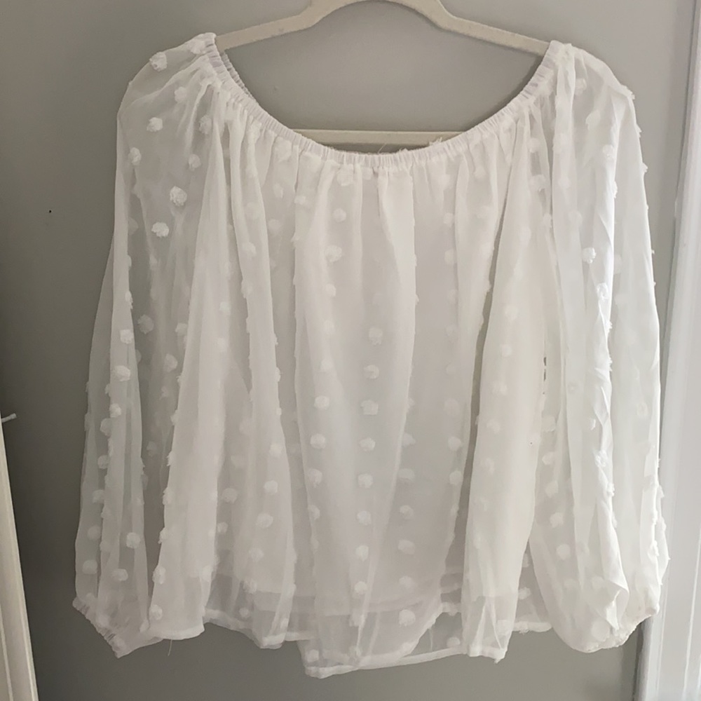 White Polka Dot Off The Shoulder Top - Picture 4 of 5